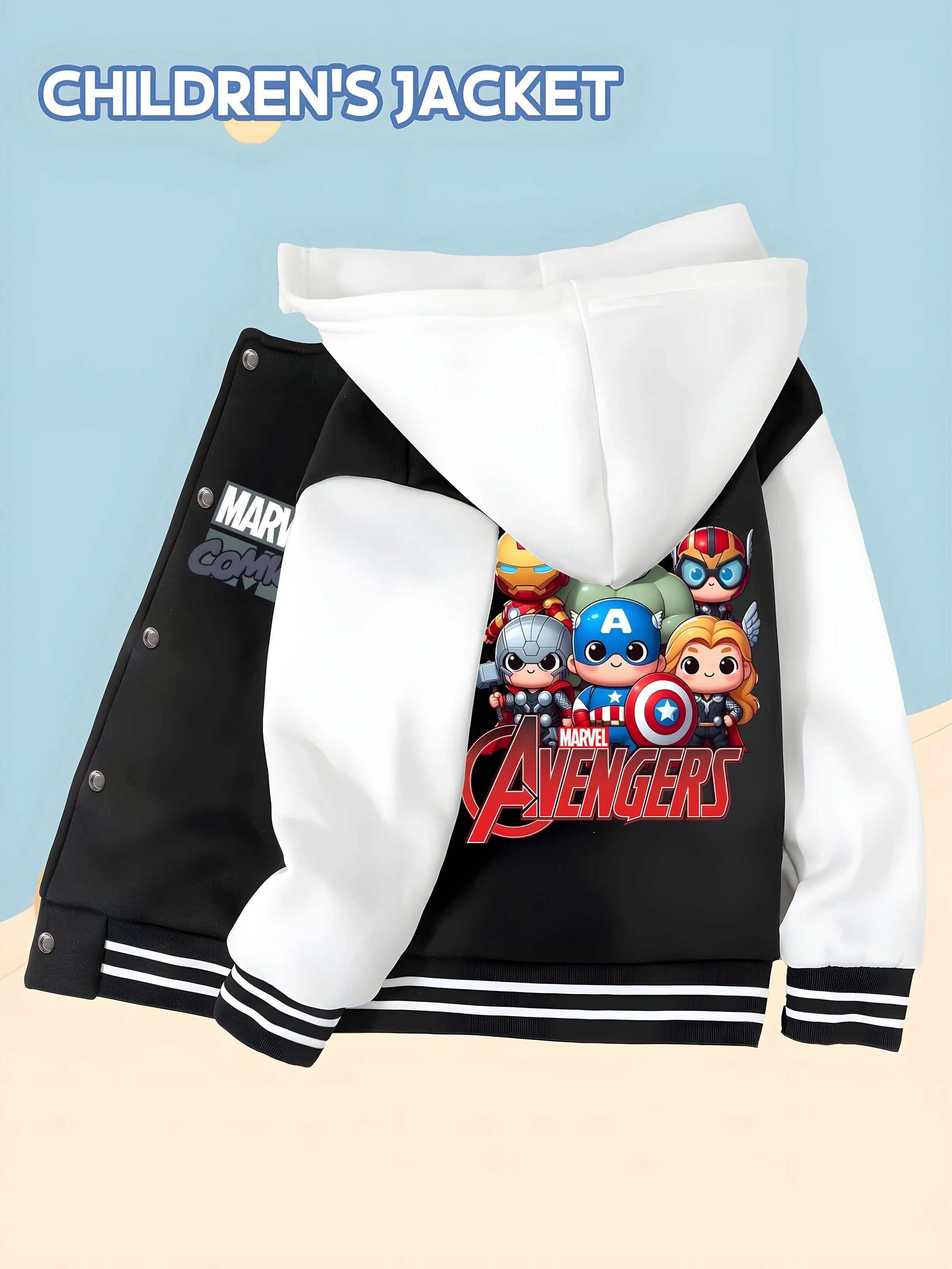 

MINISO Marvel Avengers cute children's baseball jacket - double-sided printing, soft and skin-friendly, suitable for children to