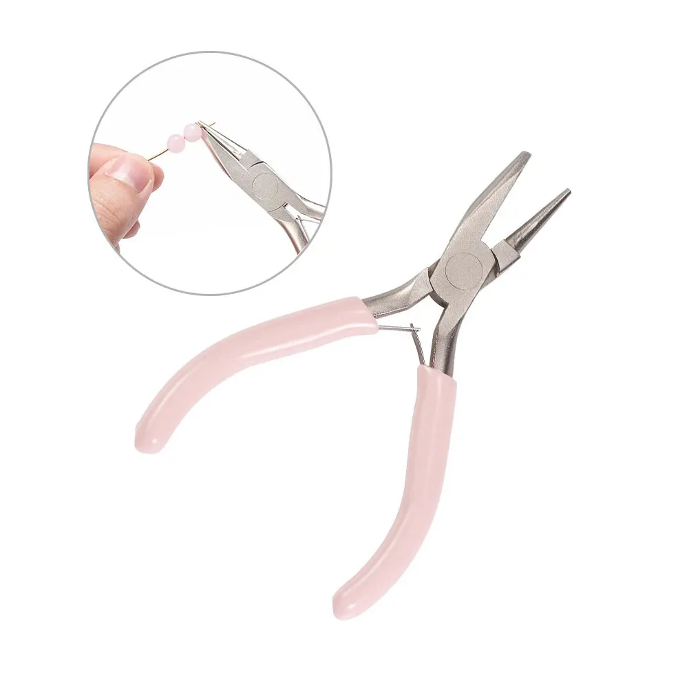 Pink Handle Nickel Iron Single Section Round Concave Pliers Handmade Jewellery Hardware Making Tool Sharp Nose Diagonal Portable