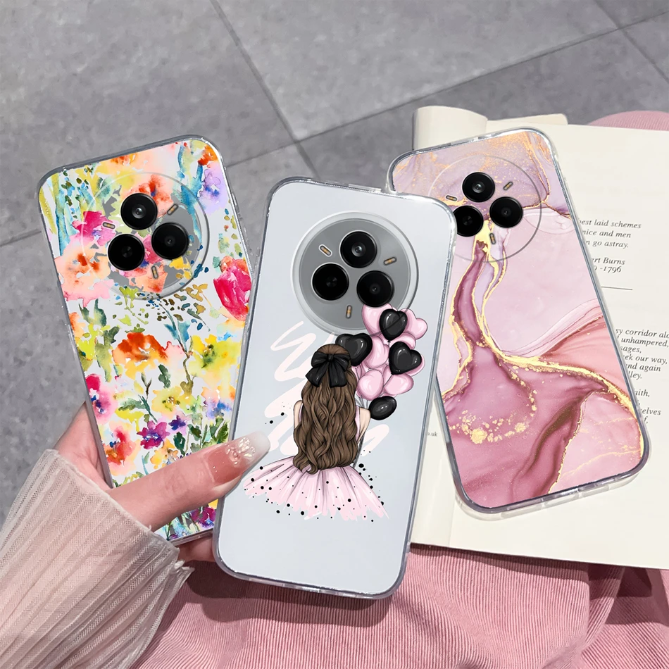 Per Realme 14 Pro Plus Custodia Gradiente Fiore Morbido Sottile Custodia Del Telefono Per Realme 14Pro + Fonda Trasparente Anti Goccia Coperture Indietro