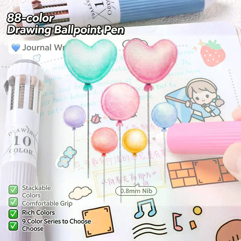 Stylo à bille rétractable multicolore 10 en 1, pointe de 0.8mm, prise en main douce, encre riche pour dessin, prise de notes à l'école, utilisation au bureau, 1/3/6/9 pièces