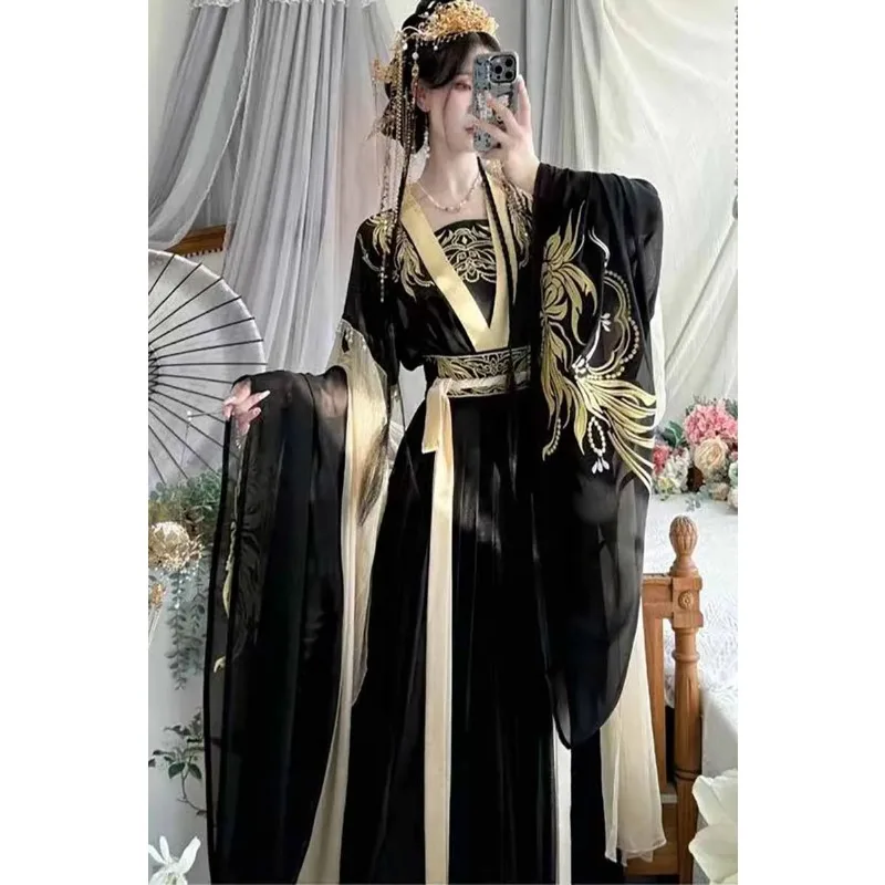 

Китайское платье Ханьфу для женщин, карнавальный костюм на Хэллоуин, традиционное вышитое красно-черное платье Ханьфу для танцев