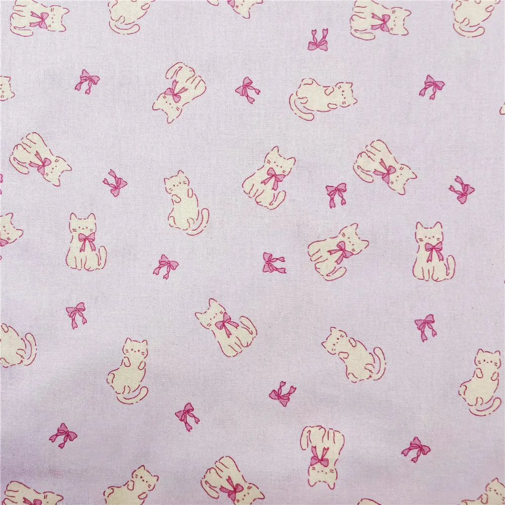 Pink bow mini kitten Cotton Fabric for Tissue Sewing Quilting Fabric Needlework Material DIY Handmade Craft