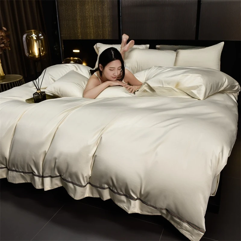 طقم مكون من أربع قطع من القطن طويل التيلة، غطاء لحاف قبعة من القطن، فراش عالي الجودة. #2