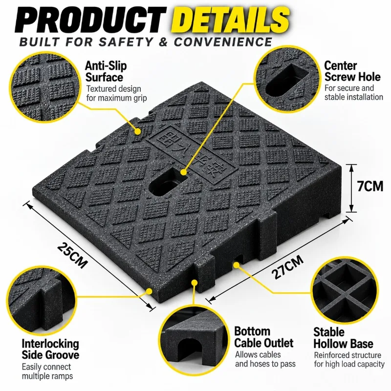 1-4PCS Portable Curb Ramp 7/11/13cm Heavy Duty Non-Slip Threshold Wheel Ramp for Car SUV Truck Trailer Bike Wheelchair