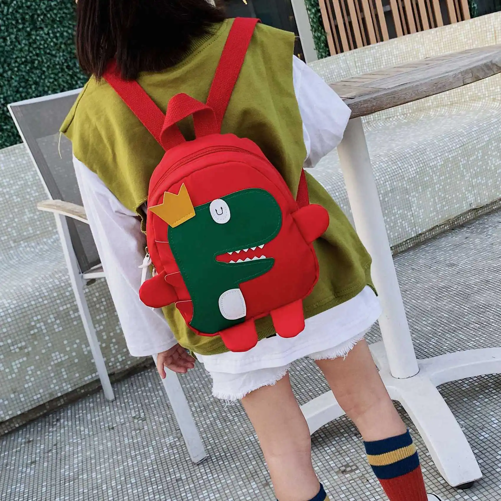 FX-2X Cute Kids Kindergarten School Bag 3D Cartoon Dinosaur Mini Backpack New Baby Boy Girl School Bag Red & Green
