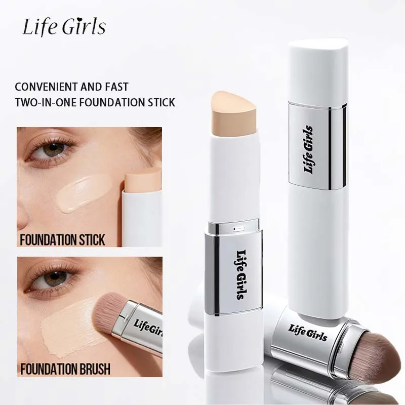 Life Girls Bastão de base de duas cabeças com pincel Hidratante corretivo de longa duração Fácil de borrar Maquiagem nude fosca natural