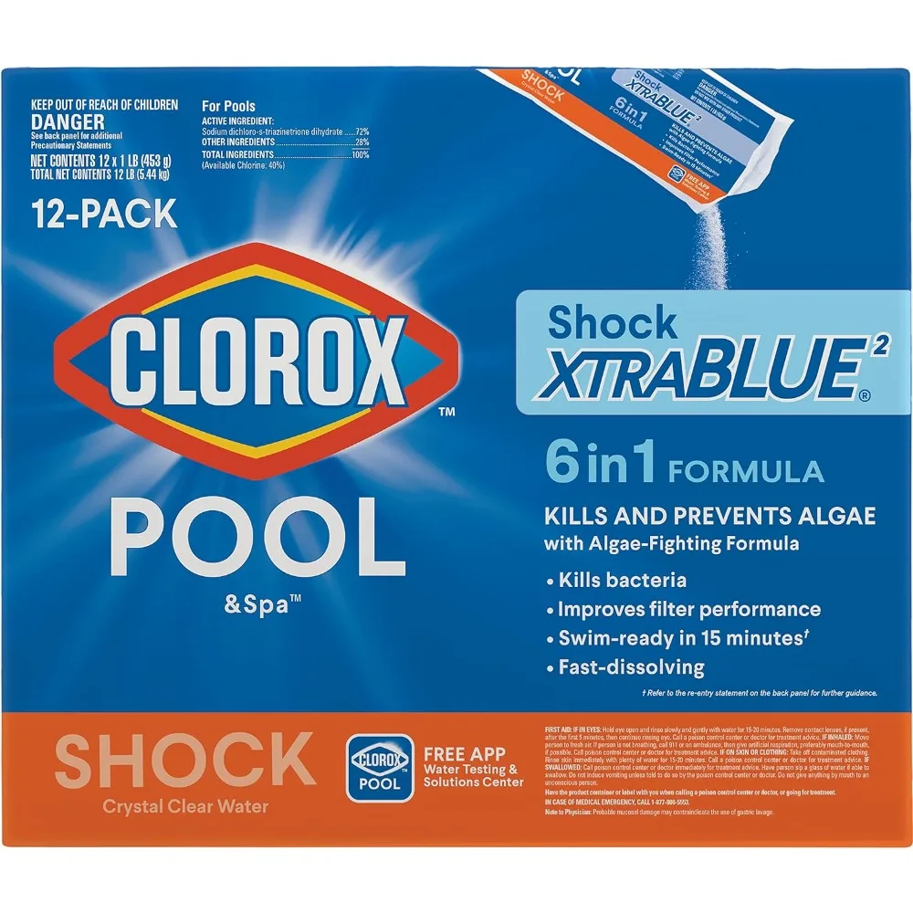 Pool&Spa 33512CLX Pool Shock XtraBlue (12 1-lb Bags), 12 Pack, White