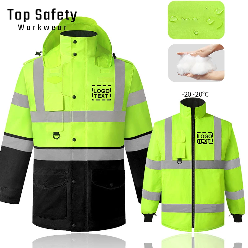 EN20471 ANSI 107 Class III Safety Reflective Jacket Men's 7 In 1 Winter Parka Jacket Waterproof Windproof Cold-proof