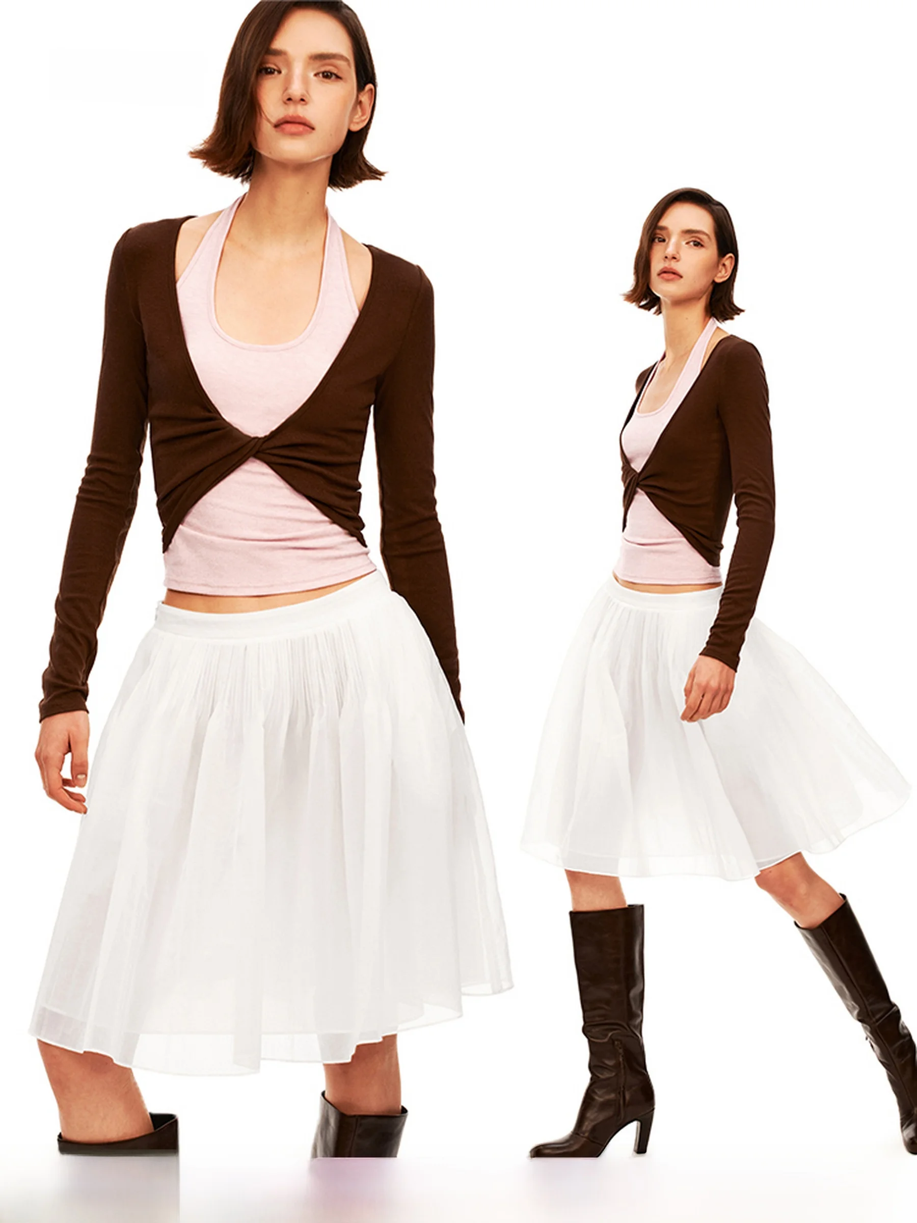 

Женская футболка Puki Ne с длинным рукавом, узким вырезом и цветными блоками, базовый слой, облегающий крой, весенний сезон, 100% хлопок