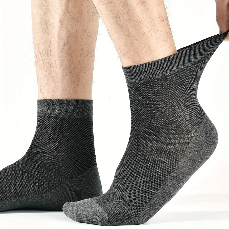 5pairs Plus Size Men\'s Thin Mesh Breathable Sweat-absorbing Comfortable Crew Socks For Summer