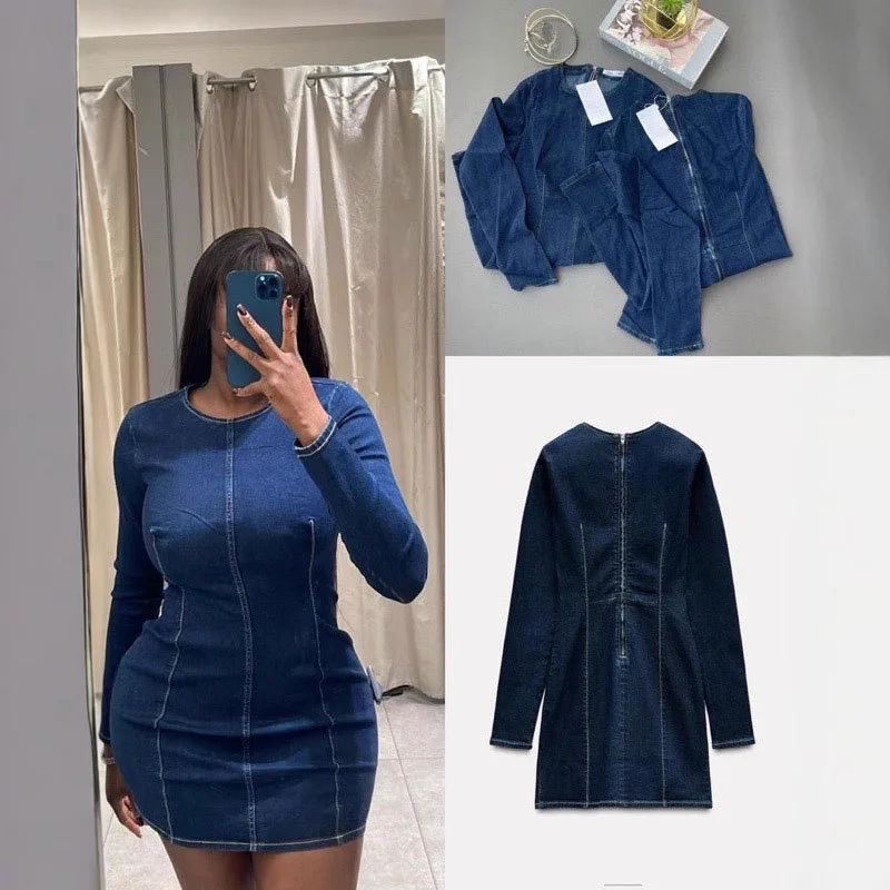 

Новое женское однотонное облегающее платье с круглым вырезом и длинными рукавами, закрывающее талию