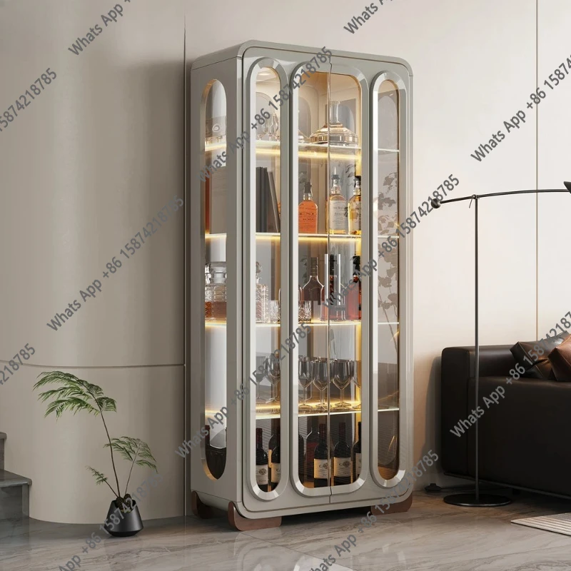 

BWine cabinet double door glass door display cabinet household with lamp integrated against the wall wine cabinet