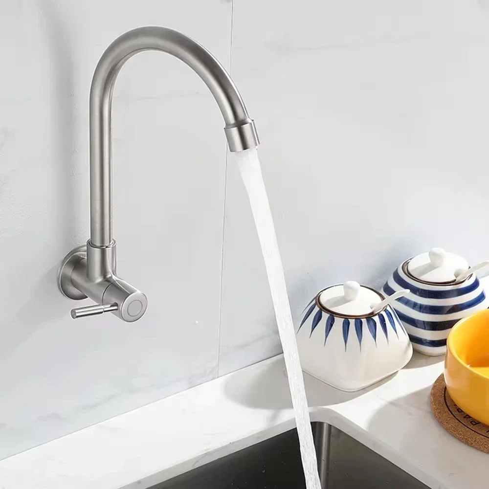 

Kitchen Faucet Stainless Steel Wall Mounted Single Cold Faucet Lower Curve Faucet Wall Sink Tap Premium Quality Tap