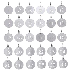 1-30 Stainless Steel Round Number Labels Hollow Out Number Plates Key Label Tags Chain Labels for Suitcase Identifiers Hanging