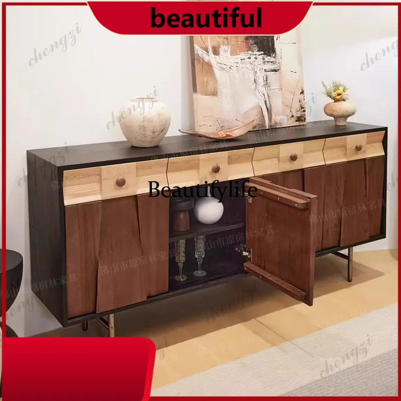 F181 French retro, silent wind, ancient chest cabinet, ash wood tea, storage cabinet