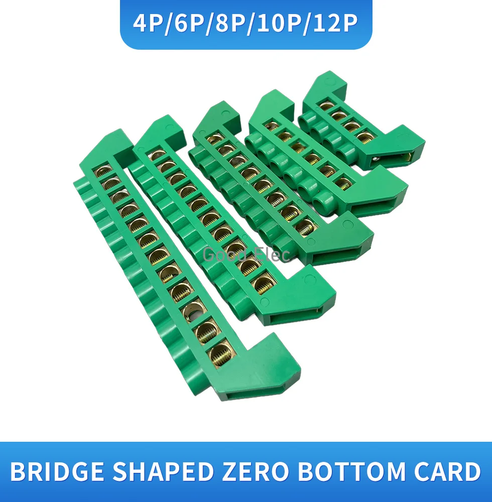 Green Bridge Design Zero Line 4-12 Pole Screw Brass Copper Grounding Strip Terminal Block Connector Earth And Neutral