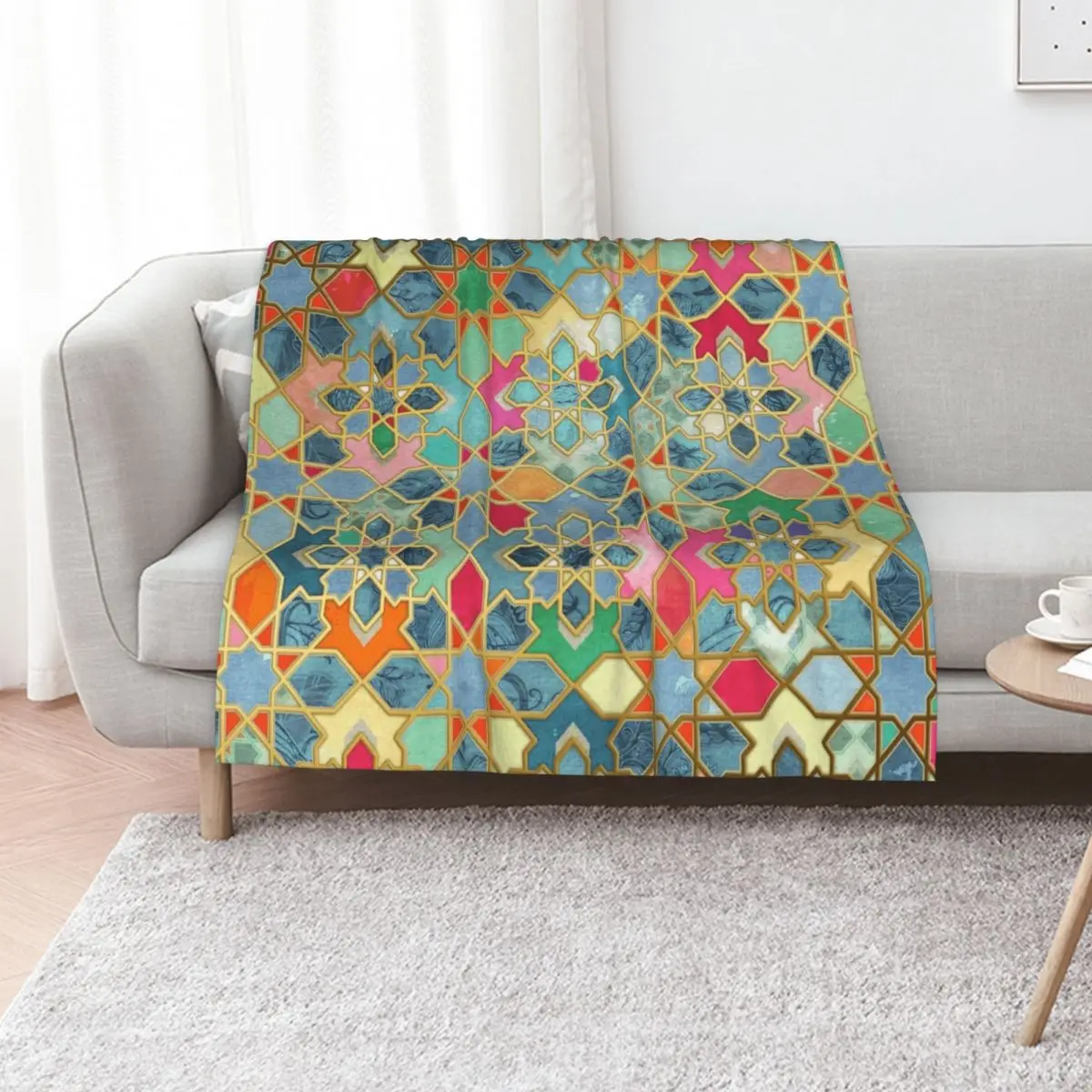 Gilt & Glory - Colorful Moroccan Mosaic Throw Blanket Lightweight Warm Blanket for Travel Camping