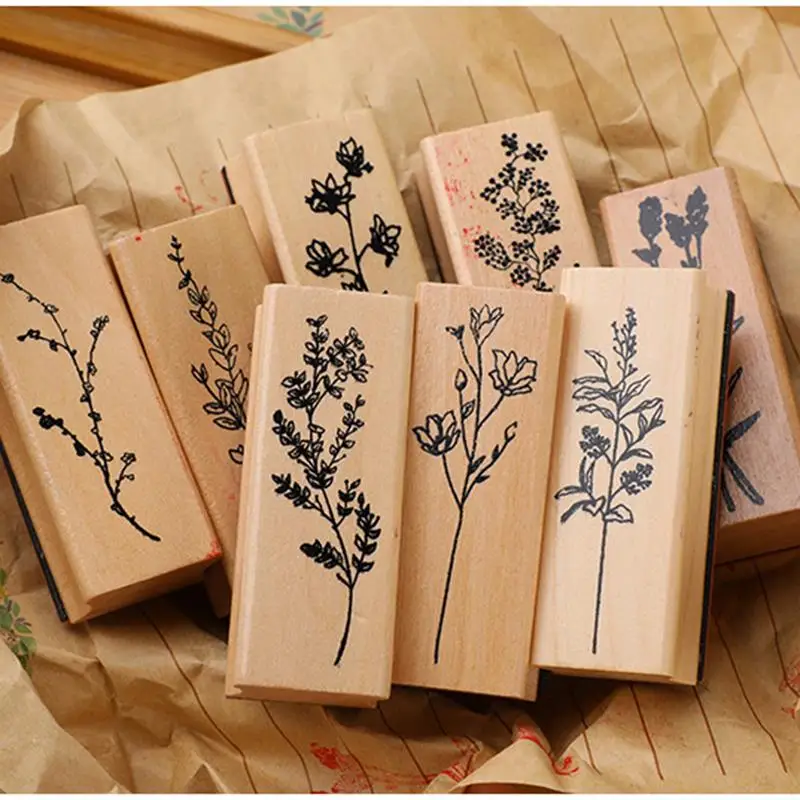 Wooden Vintage Grass Plants Rubber Stamps Seal DIY Craft Creative Flowers Arts Stamps Scrapbook Decoration Making Tool