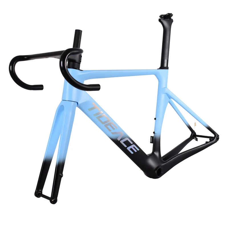 Tideace Bikes CR08 Carbon Road Frame Bike Disc Brake Tapered 28C Thru Alxe Bicycle Frameset with Handlebar