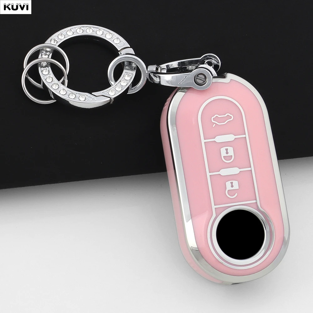 

NEW TPU Car Folding Key Case Cover Shell For Fiat 500 Ducato Panda 500L Punto Lancia Musa For Citroen Holder Fob Luxury Keychain