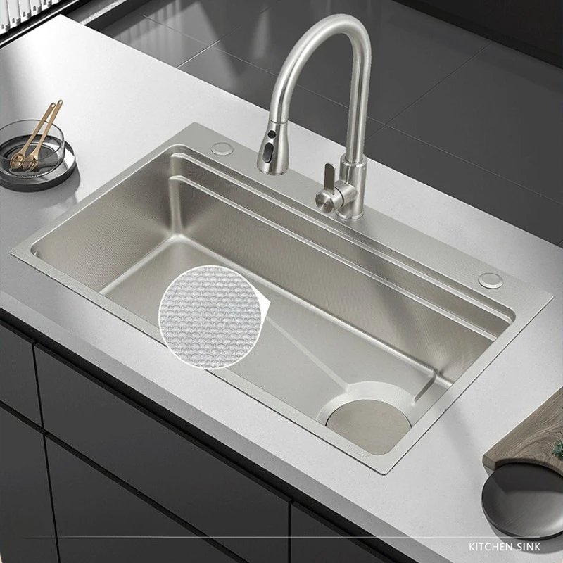 

Kitchen Sink Single Bowl 4MM Thick 304 Stainless Steel Deep Basin Multifunctional Drainboard Dish Drainer Scratch Resistant