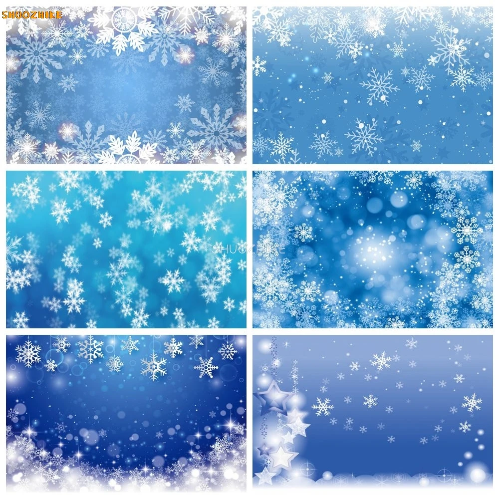 

Winter Snowflake Ice Blue Backdrop Baby Shower Kids Birthday Party Family Portrait Wedding Party Photography Background Decor