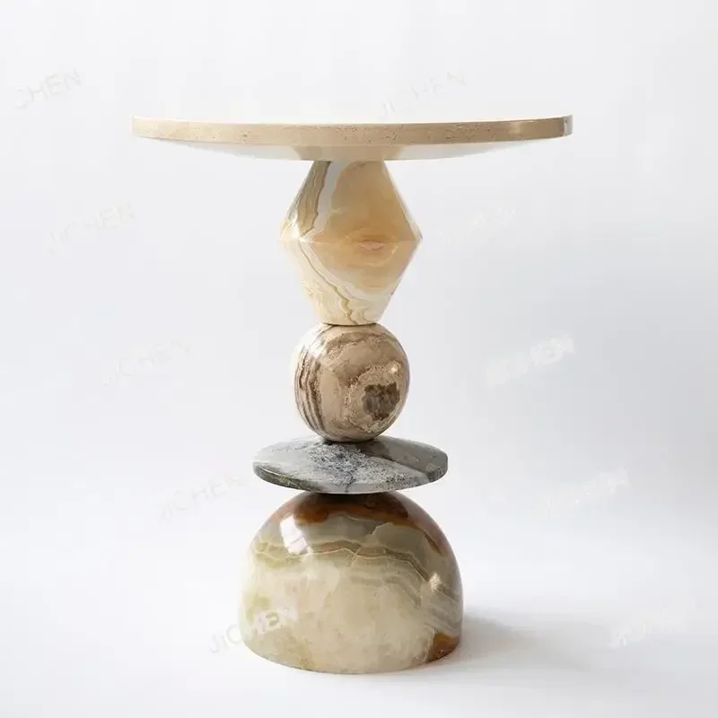

ZH HSRetro Coffee Table Creative Marble Round Art Corner Table Home Living Room Sofa Side Tables Bedroom Study Room Leisure Tabl