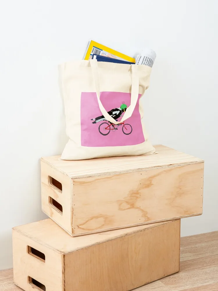 Magpie on Bike Swoop (in Pink) Tote Bag tote bag custom Women's handbag shopping trolley bag tote men