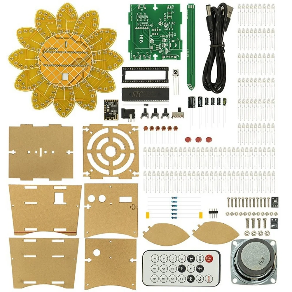 Colorful LED Sunflower Wireless Speaker Kit DIY Soldering Electronic Project With Infrared Remote Control