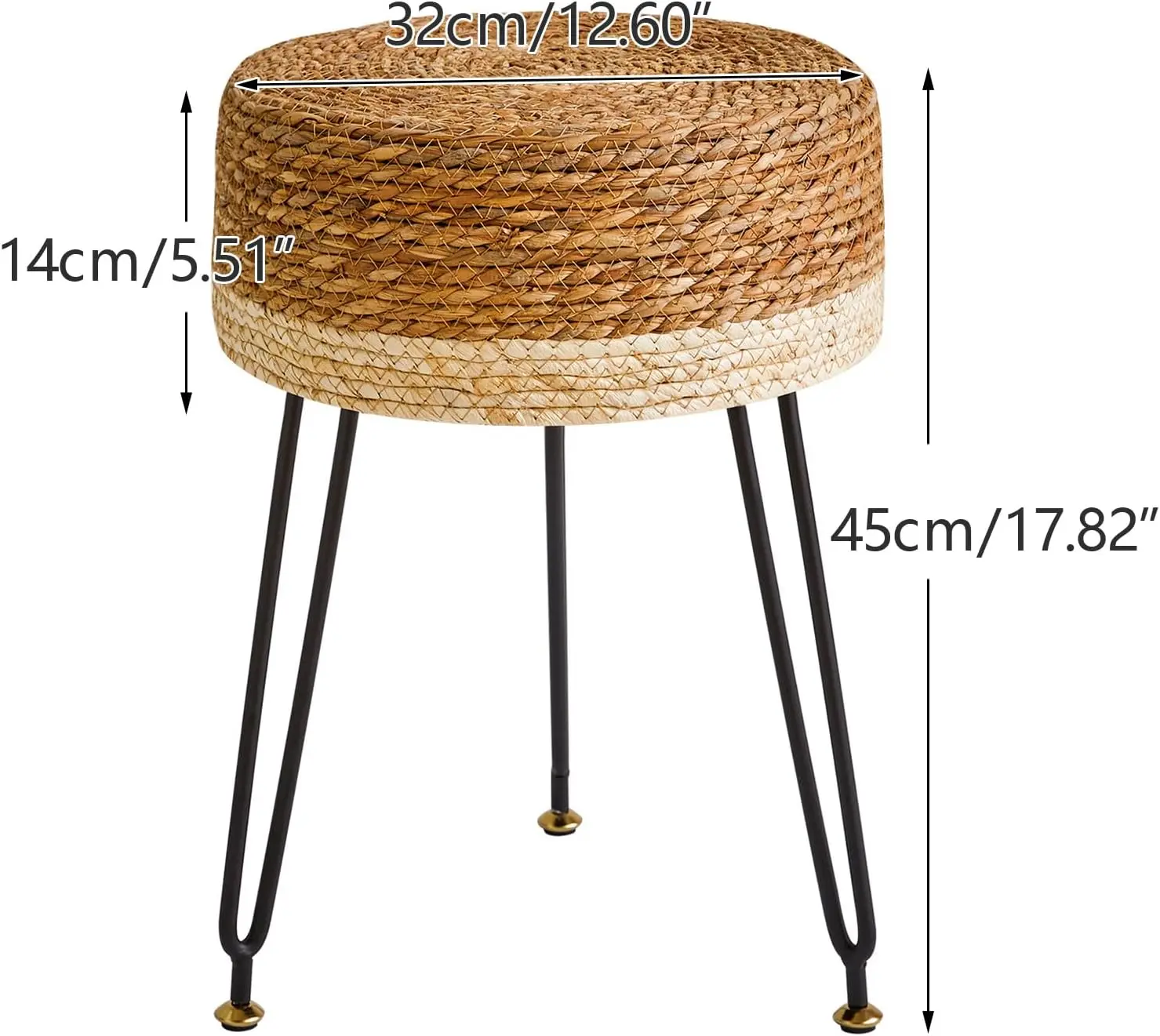 

Ymyny Pouf Ottoman, Handmade Natural Water Hyacinth, Pastoral Style Footrest, Footstool With 4 Metal Legs Round Vanity Stool