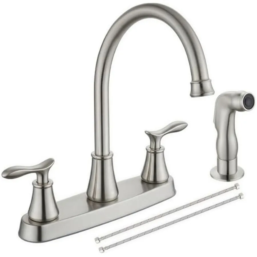 

Kitchen Faucet with Sprayer, Brushed Nickel Stainless Steel Kitchen Sink Faucet with Side Sprayer, 3 Hole or 4 Hole Faucets for