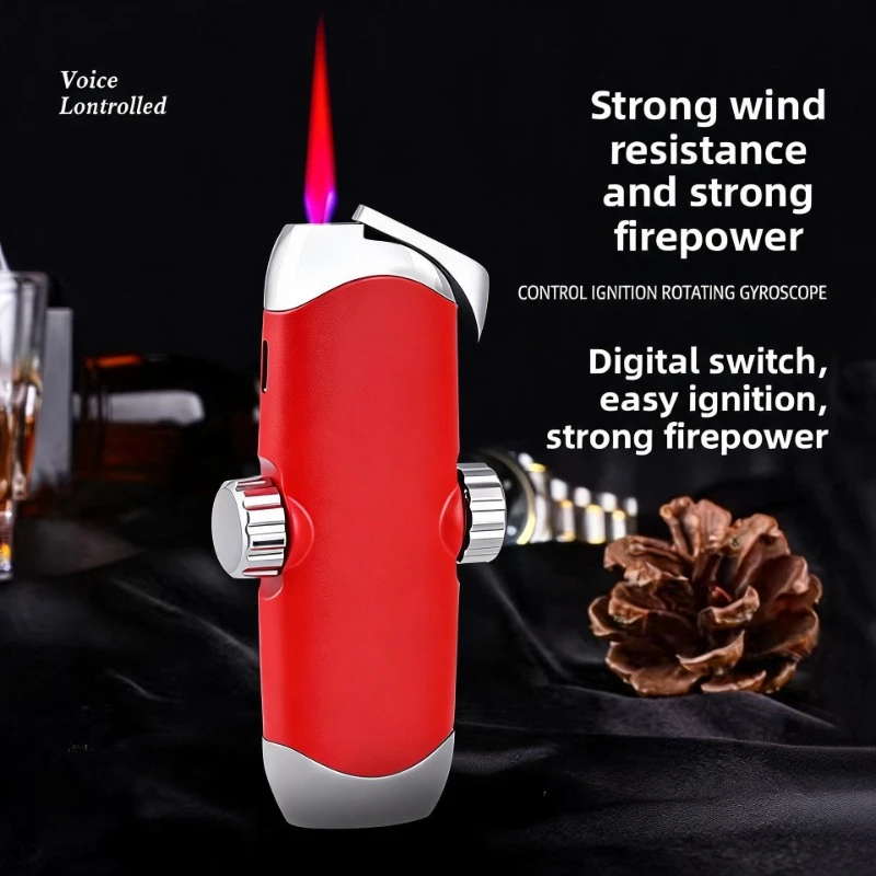 New Creative Butane Gas Lighter Pressure Reducing Rotating Top Windproof Gas Lighter Red Flame Metal Lighter Small Gift