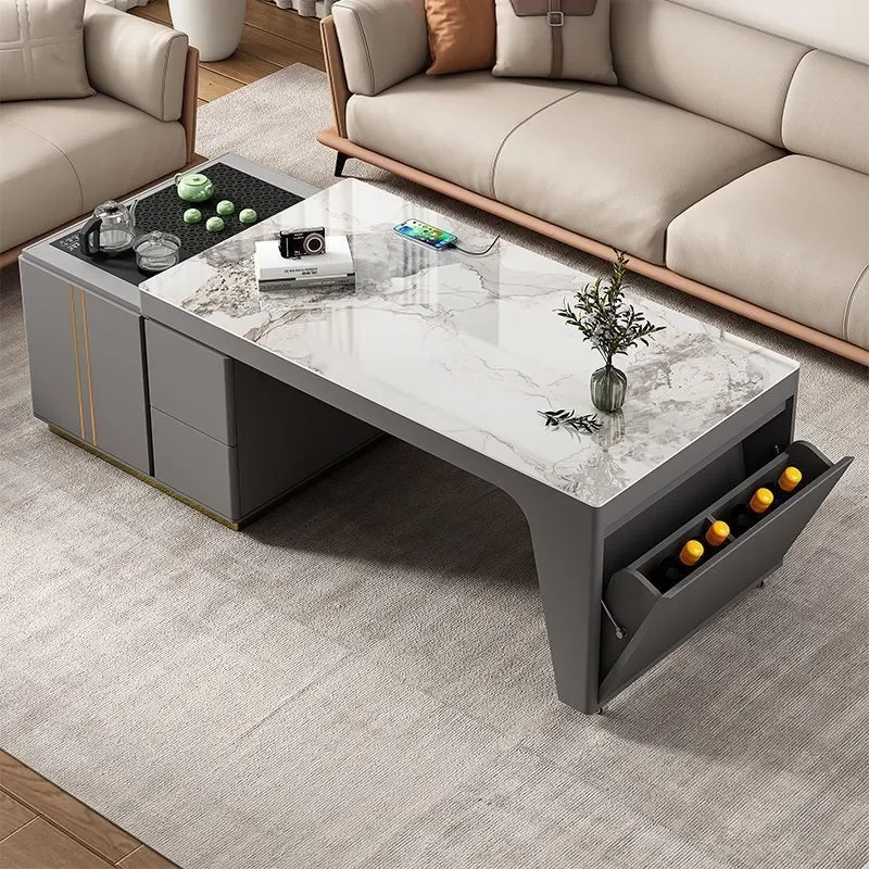 Multifunctional Lifting Coffee Table with Induction Cooker Modern Light Luxury Tea Dining Table Integrated for Living Room