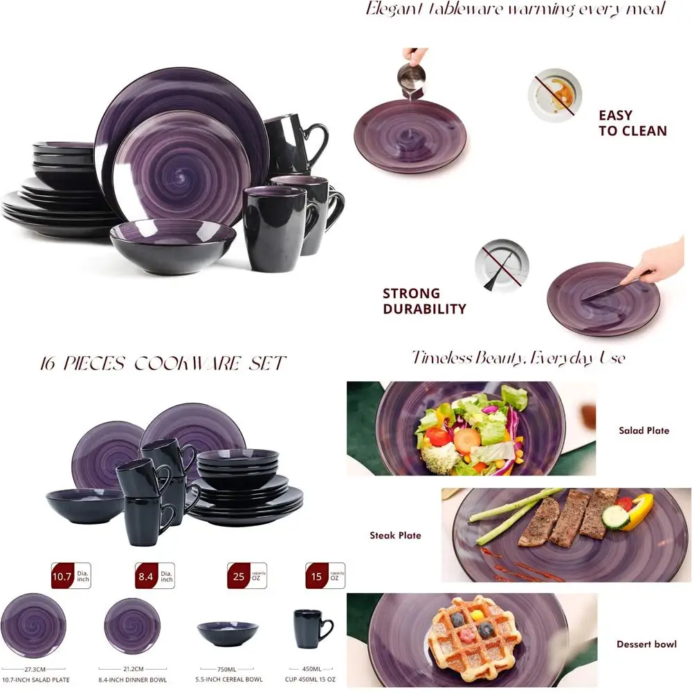 

dinner plates set of 6-10.5 inch large ceramic plates, colorful serving dishes for kitchen & restaurant, dishware, microwave &