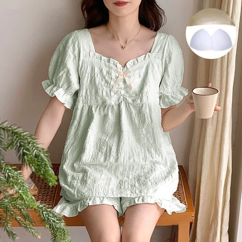 

2025 New Cloud Cotton Women's Spwear ort Sve orts Home Clothes Set Sweet Cute Cartoon Print Lightweight Summer Pj Set