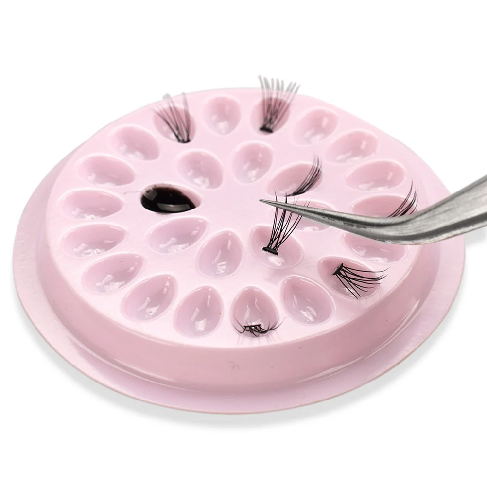 Bandeja de junta de extensão de suporte de cola de cílios, palete adesiva de endurecimento oval conveniente para uso doméstico e em salão de beleza com 10 peças