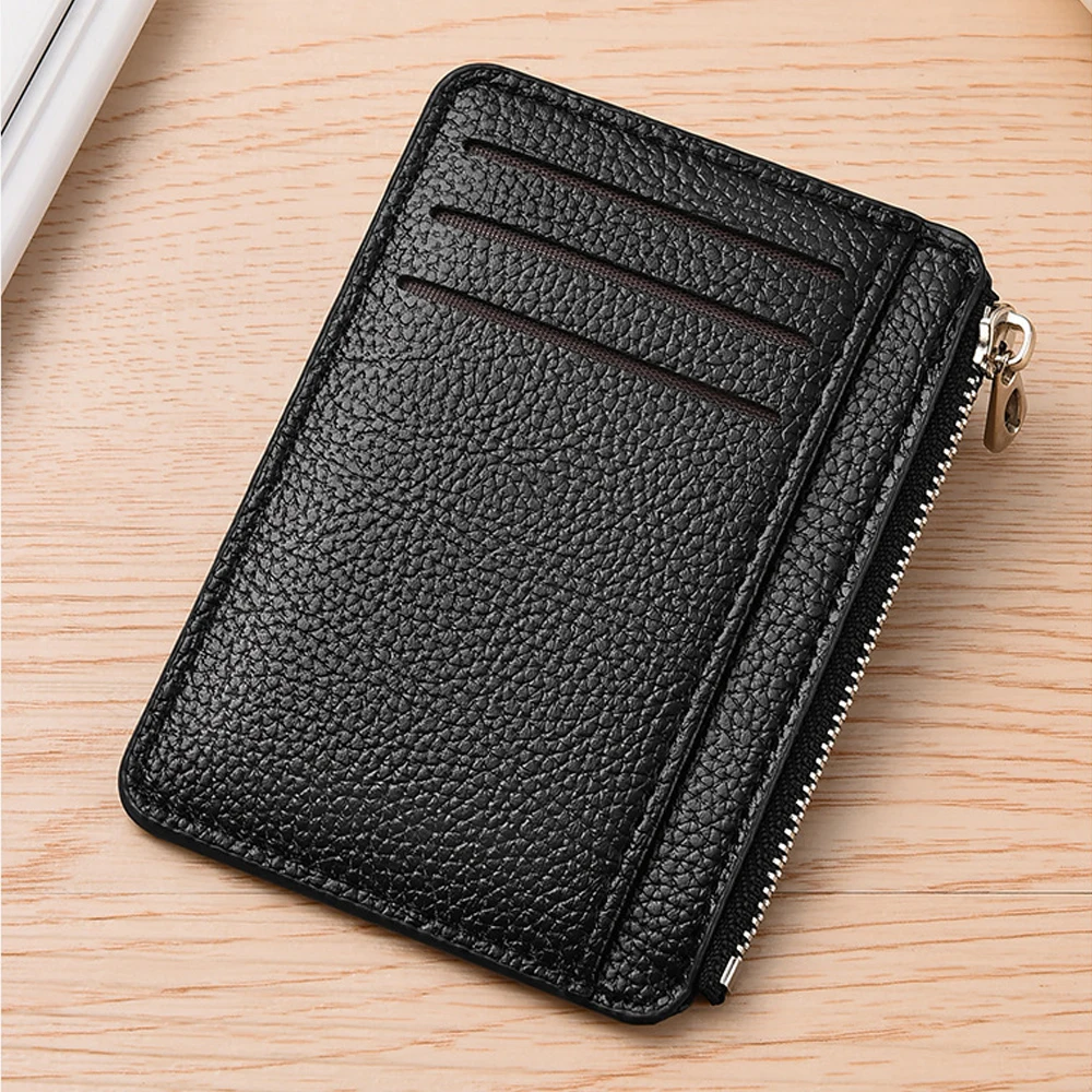 Ultra-thin Zipper Coin Purse PU Leather Card Holder Bag Multi-Card Slots Wallet Large Capacity Change Pouch for Men Women