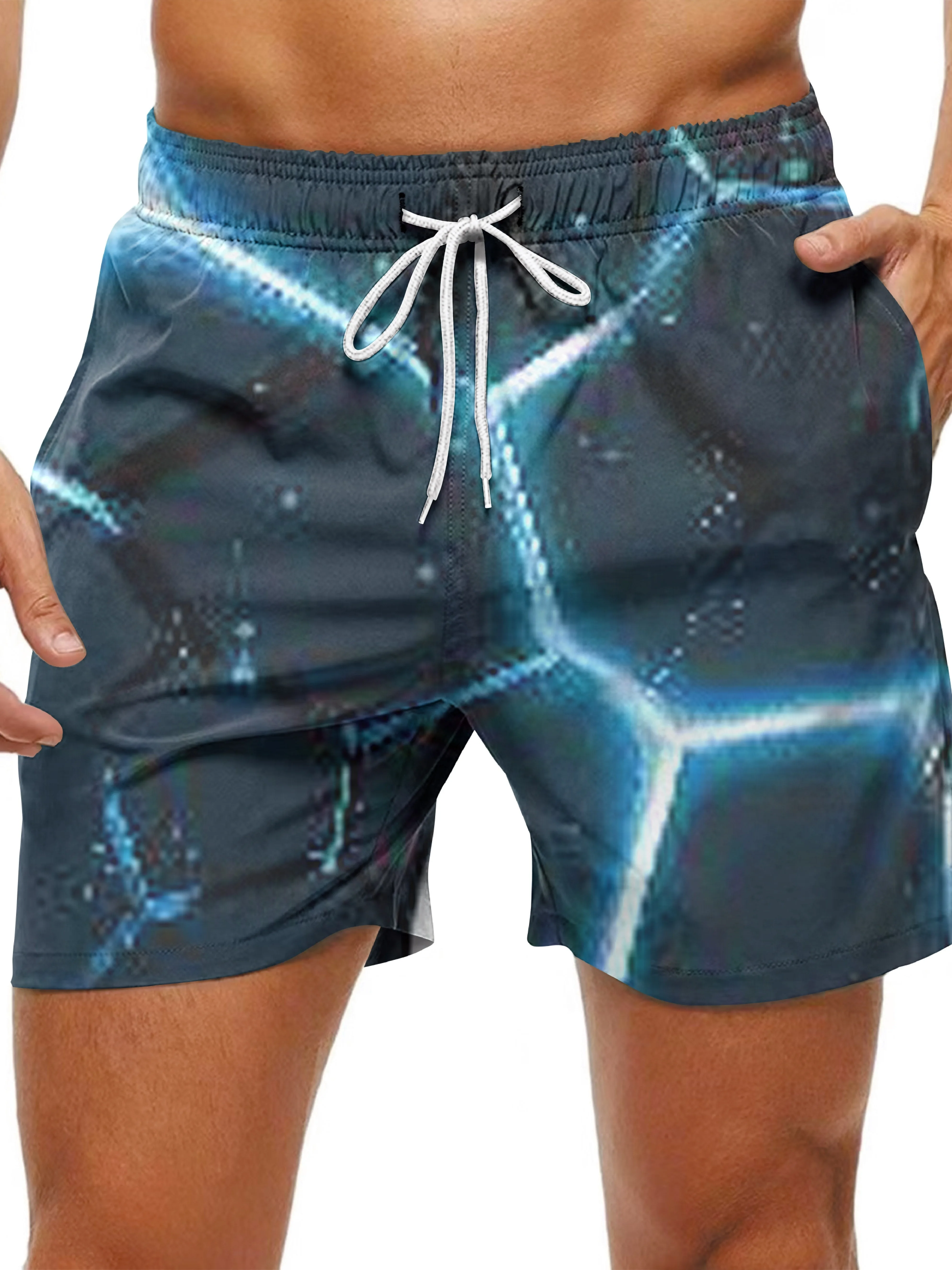 Men\'s Loose Beach Shorts Activewear Drawstring Quick Dry 3D Pattern Shorts Lightweight Shorts For Summer Swimming Beach Vacation