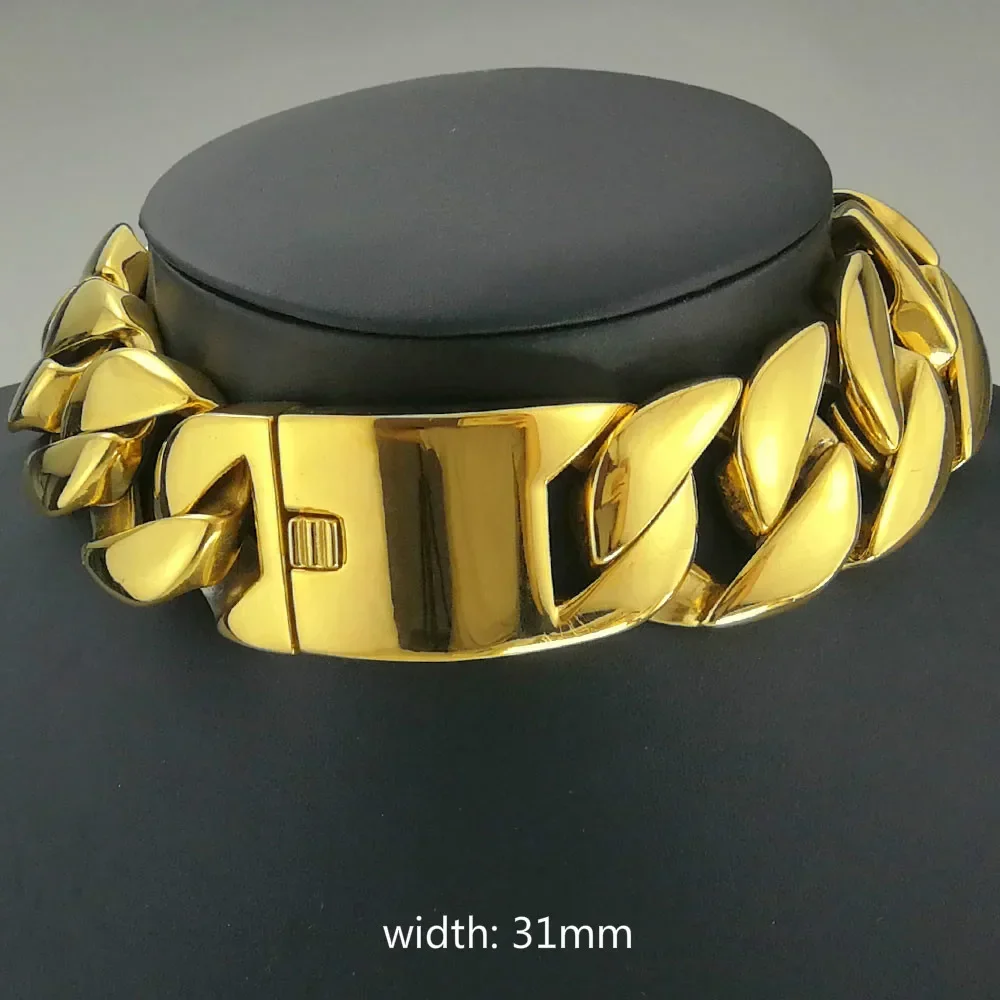 Gold Color 316L Stainless Steel All Polished 31mm Width Chain 40-55cm Necklace Jewelry N397