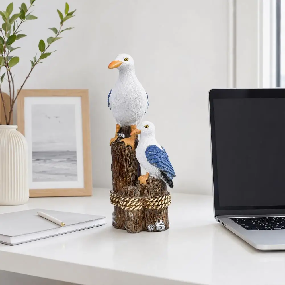 Pelican Ornament Seahorse Decoration Coastal Resin Figurines Set Pelican Seagull Seahorse Statues on Wood Base Cute for Room