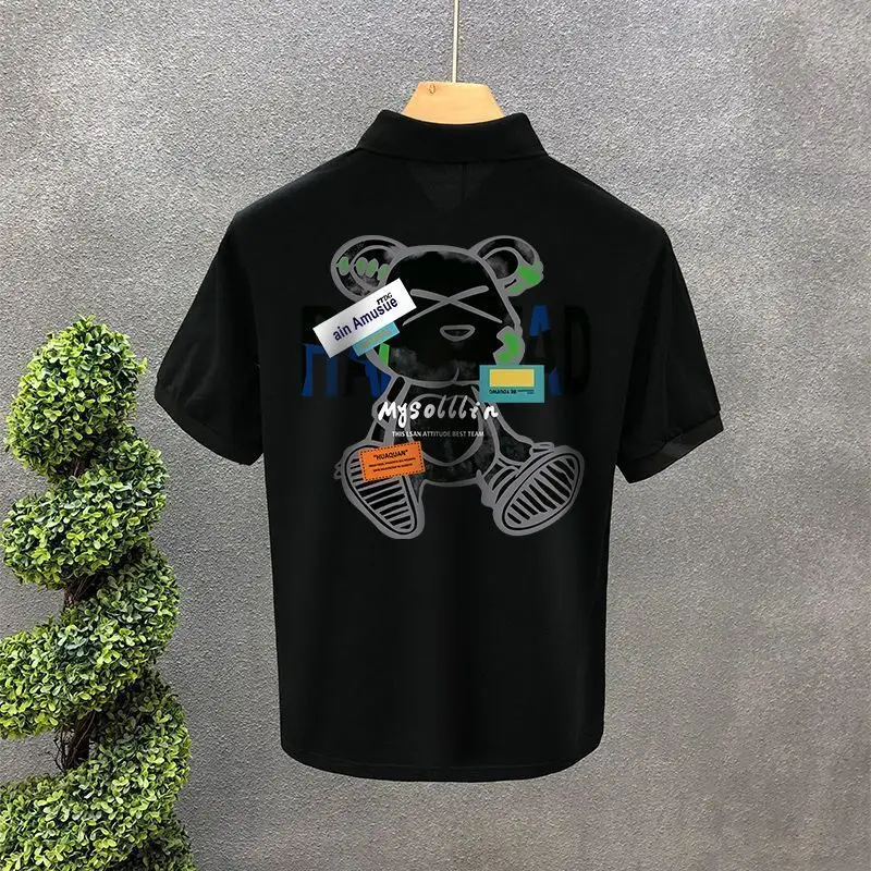 Mens With Collar T-shirt Print Male Polo Shirts Short Sleeve Men's Clothing Stylish Summer Casual Ordinary Cheap Clothes
