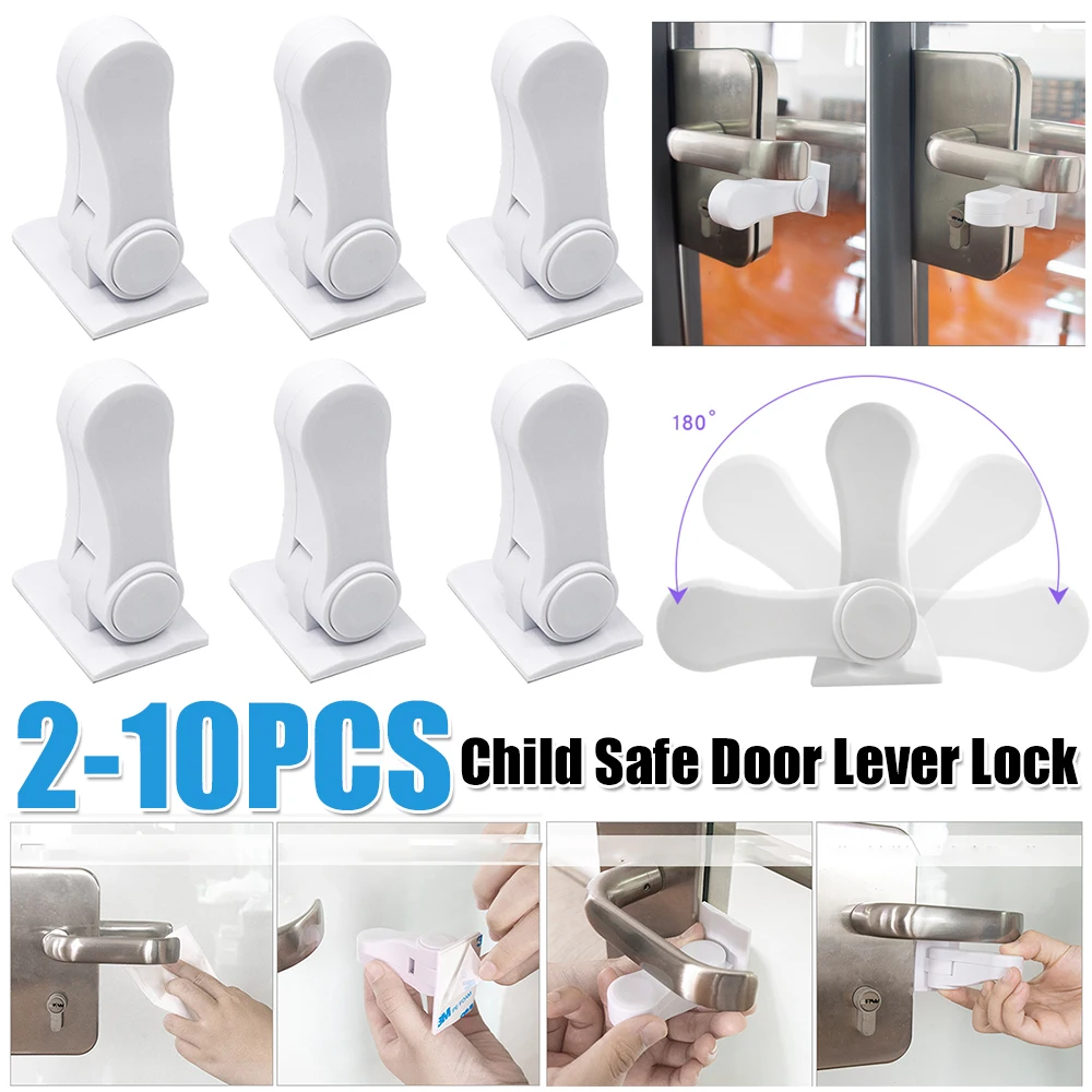 

Child Safe Door Lock Universal Door Lever Lock 180 Degree Rotating Window Door Handle Lock Self Adhesive for Window Door Cabinet