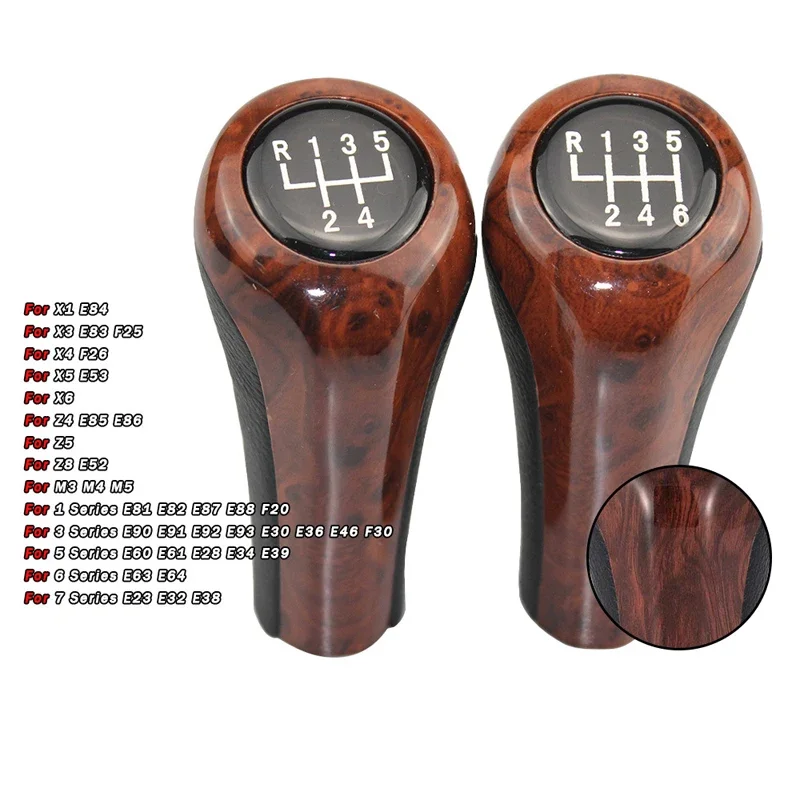 

5/6 Speed Manual Wood Grain Gear Shift Knob for BMW E53 E86 E63 E38 -Car Transmission Shifter Handle, Durable Auto Accessories