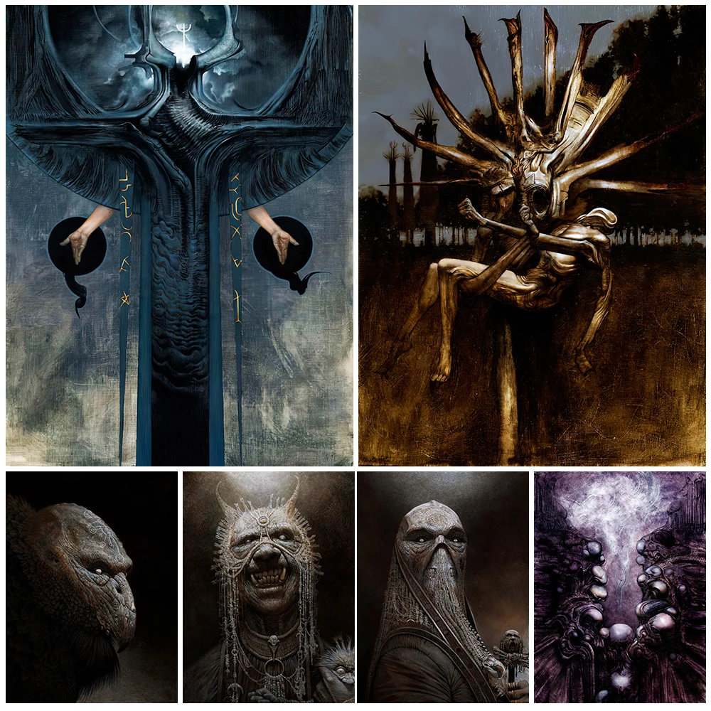 

Mysterious Alien Creatures Vintage Wall Art Canvas Painting Abstract Savage Shaman Retro Poster And Print For Living Room Decor