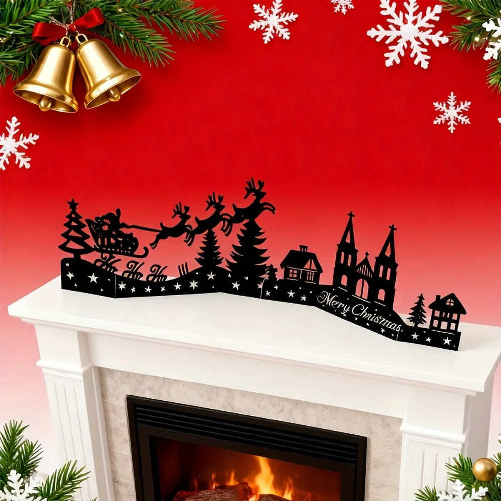 CIFBUY Iron Wall Art Santa Sled Silhouette Metal Sign Nativity Decor For Indoor Outdoor Fireplace Tabletop Elegant Home Decorati