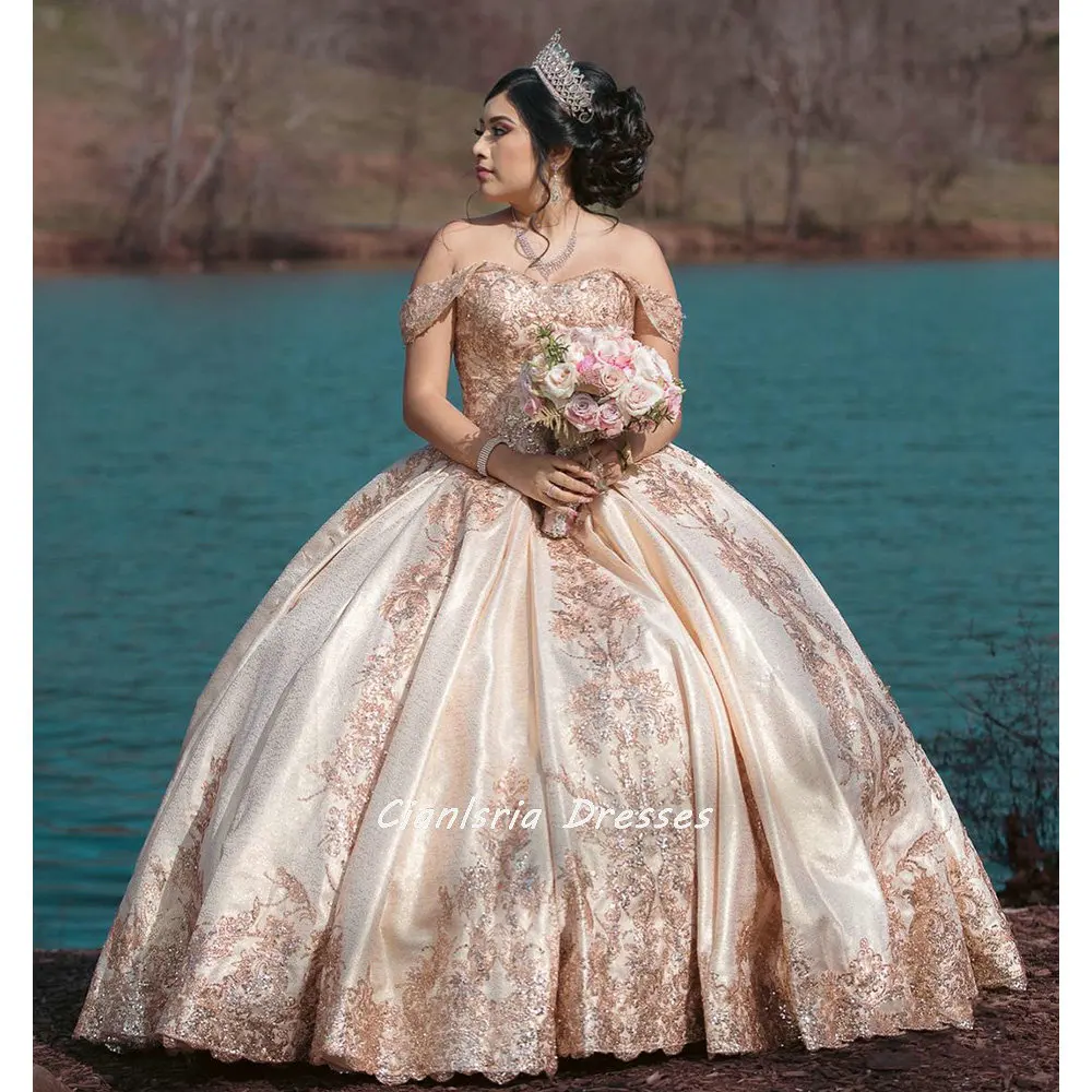 Vestido De fiesta De quinceañera con lentejuelas, apliques De encaje, corsé, De XV años