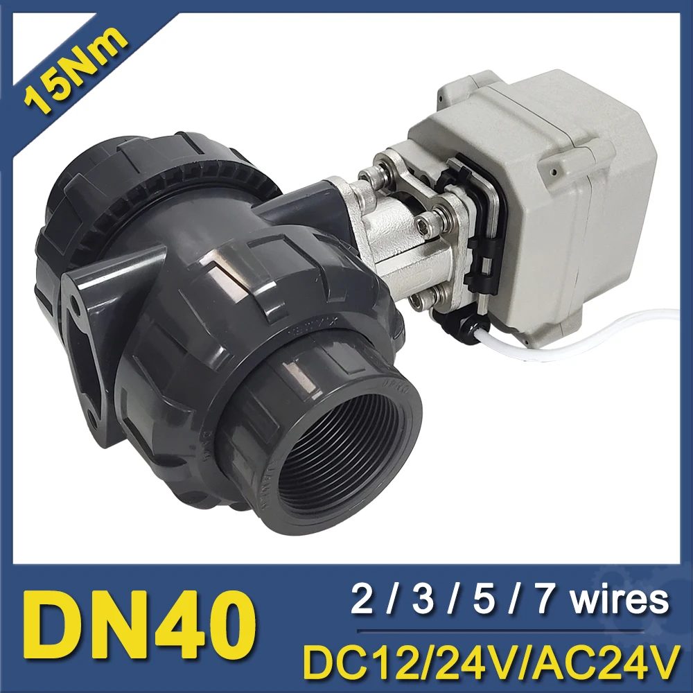 Válvula de Esfera de Plástico Motorizado Atuador Pvc True Union Dn40 Ball Valve Fios de Controle para Tratamento de Água 11 “ 15nm