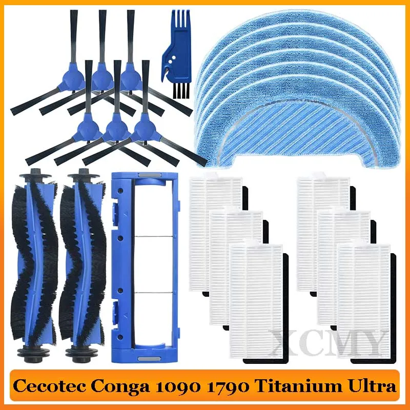 Cecotec Conga 1090 1790 티타늄 울트라 로봇 진공 청소기 예비 부품, 메인 및 사이드 브러시 헤파 필터 걸레 천 액세서리