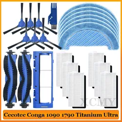 Peças sobressalentes para aspirador robô, Escova principal e lateral, Filtro Hepa, Mop Cloth, Acessórios para Cecotec Conga 1090 1790