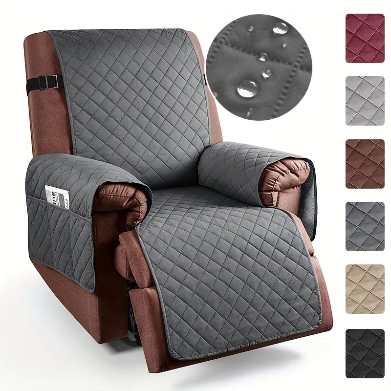 1pc Plush Recliner Slipcover, Diamond Grid Armchair Protector with Side Pocket, Water-Repellent Sofa Seat Cover